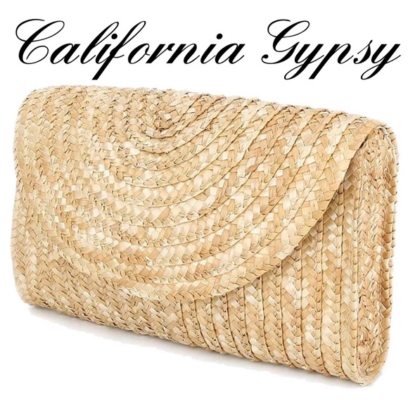 HP🏆Bohemian woven tropical palm raffia clutch🌴 - Picture 4 of 5